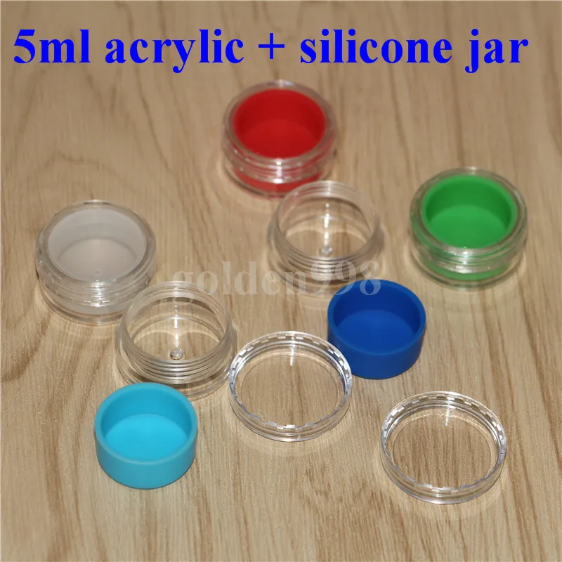 New 5ml Round Silicone Containers With Clear Acrylic Shield Container Nonstick For Oil Wax Dabs Slick Jars Free Hookah Gel Holder glass bong