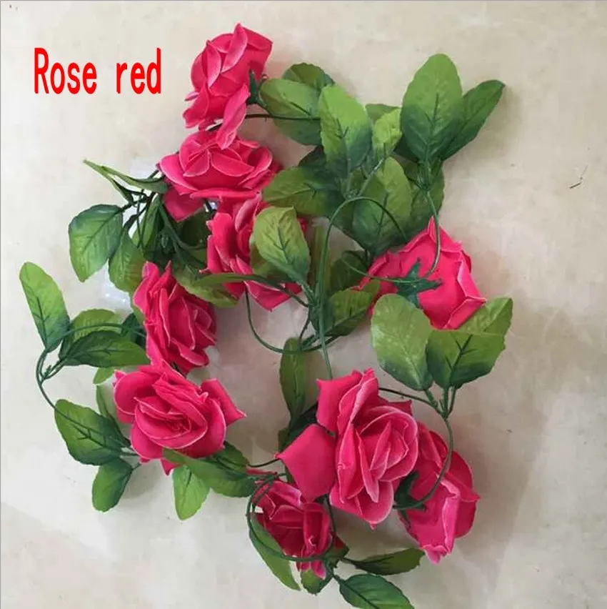 Hurtownie Symulacja Rose Flower Cane Wiszące Fake Flower Winorośl Ogrzewanie Rury Kryty Salon Dekoruj Condole Top Plastic Flower Vine Vine