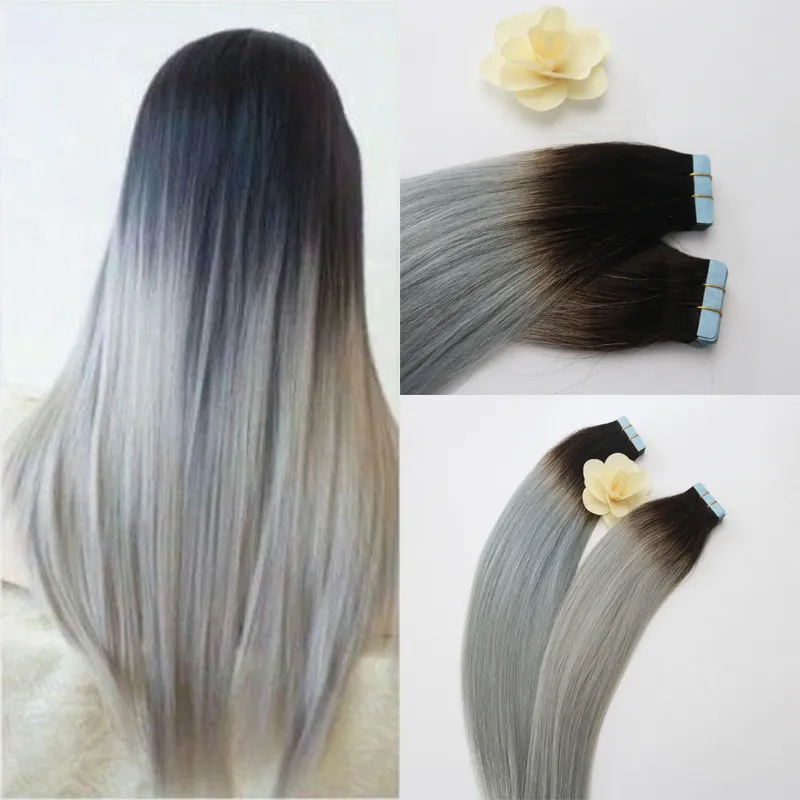 Cinta de PU de cabello humano brasileño virgen de calidad superior de gama alta Cabello 14 - 24 pulgadas Ombre Colorido de gris