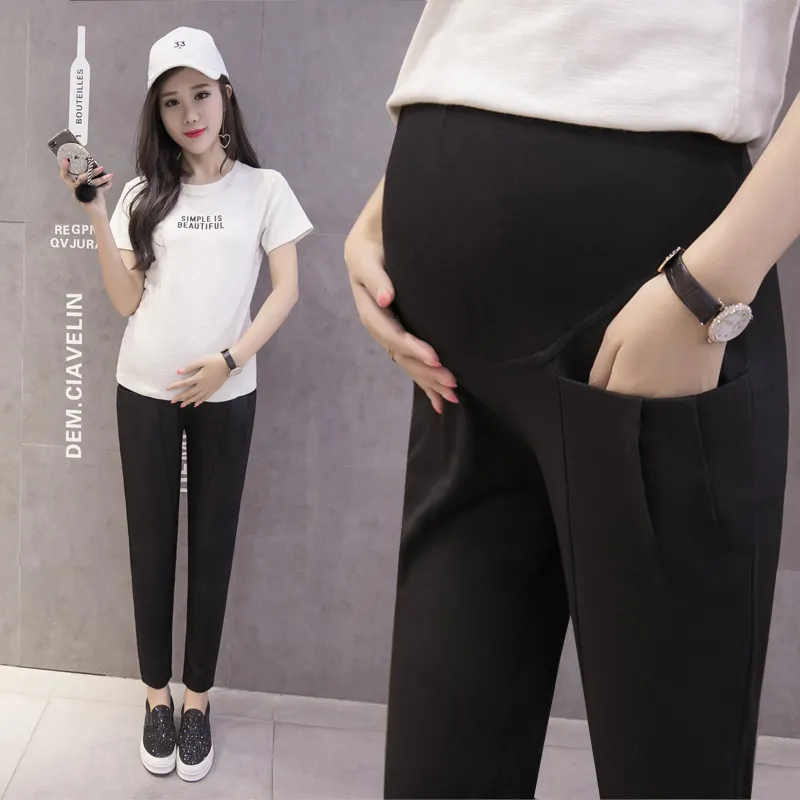 9/10 longueur noir maternité sarouel taille élastique ventre formel OL grossesse pantalon pour femmes enceintes été automne nouveau