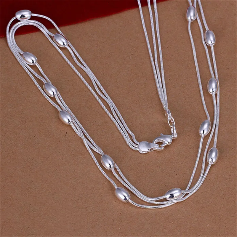 925 Sterling silver plated Three wire beads necklace -18''LKNSPCN214