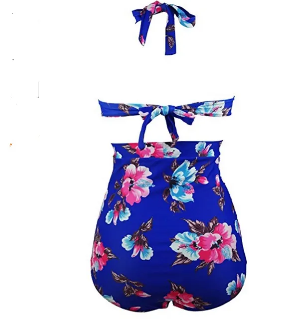 Fashion Swimwear For Women Swimsuits Plus Size Retro Floral Halter High