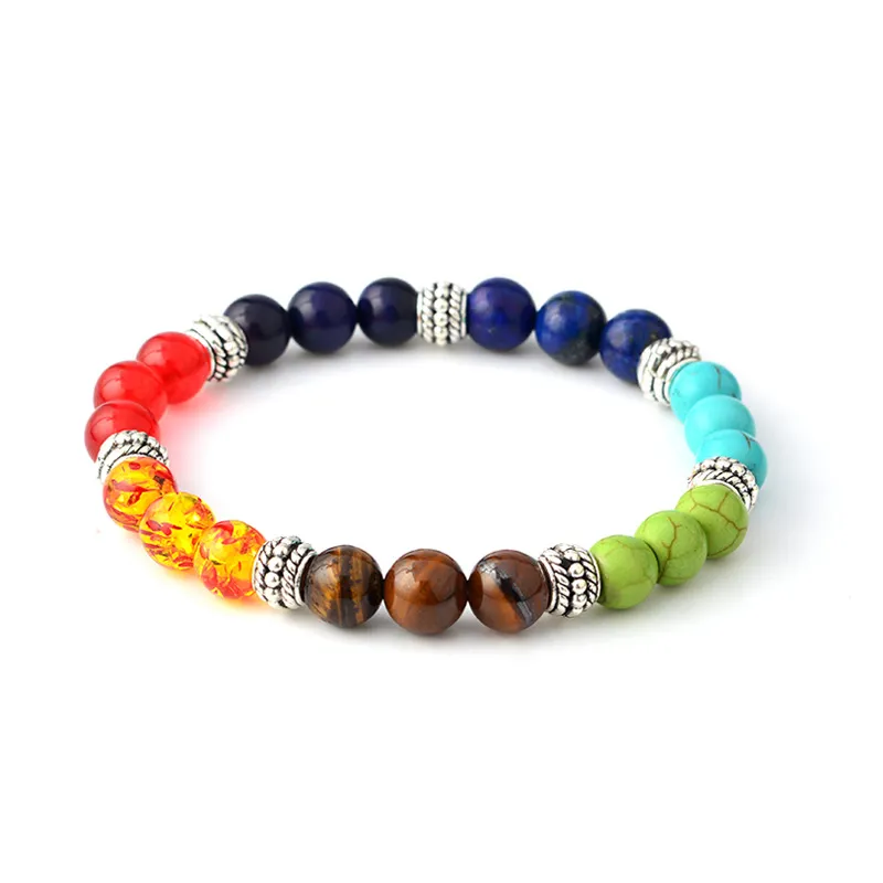 Bracciale elasticizzato con perline di pietra lavica donna Uomo Gioielli di moda 7 Chakra Yoga Bracciale con pietre preziose naturali Kimter-B366S F