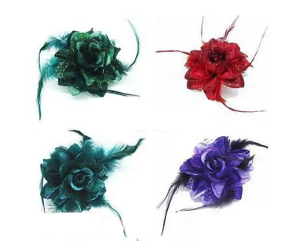 Free freight 100pcs Fashion hair accessories Lady feather Flower hair clips Brooch mix colors Crocodile clip Brooch