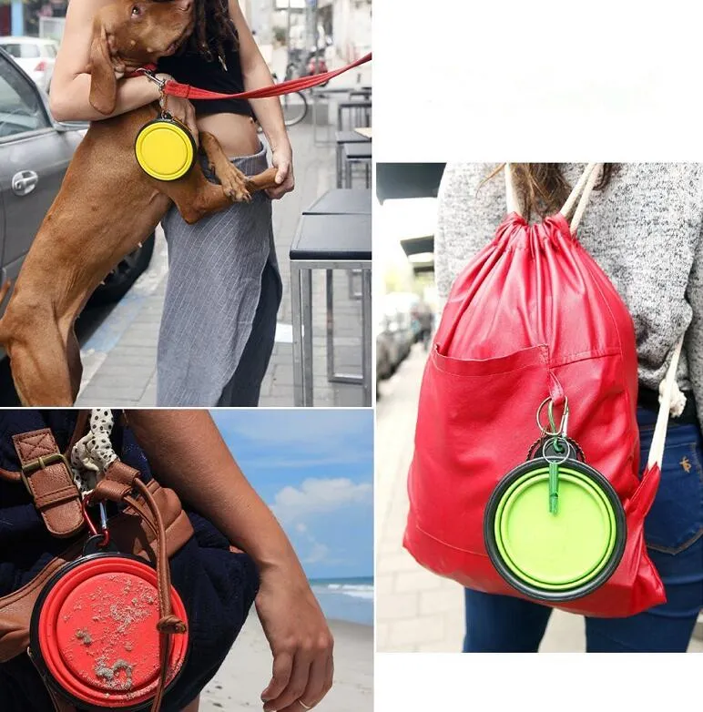 12 once da 34 once ciotole cani pieghevoli coppa espandibile Piatto portatile da viaggio portatile alimenti gatti alimentazione ciotola di silicone con clip di carabiner camminare in viaggio i