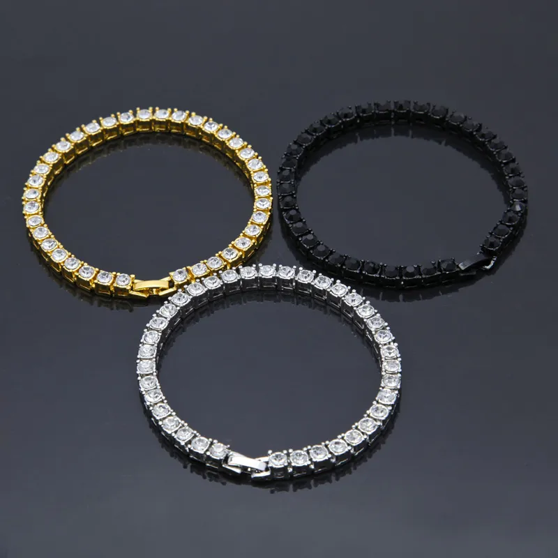 Moda filas individuales 5MM brillantes pulseras de diamantes de imitación Curb CUBAN LINK cadena joyería hombres mujeres brazalete 20,5 cm * 5,5mm