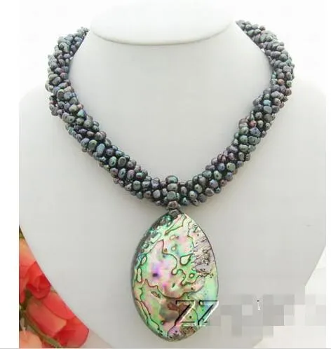 N0801013 6Strds Black Pearlabalone Shell Wisiorek Necklace-Cameo Całe