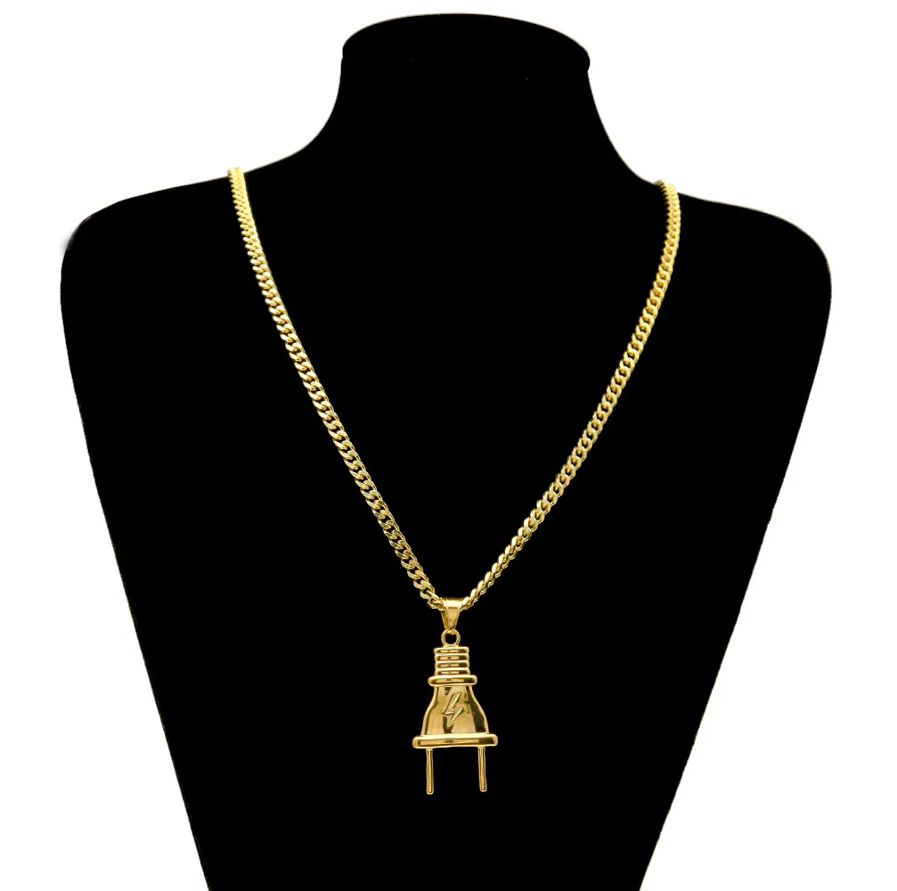 Pendentif en acier inoxydable pour hommes et femmes, couleur or noir, collier Hip hop scintillant, chaîne cubaine, mode Punk, bijoux 231O