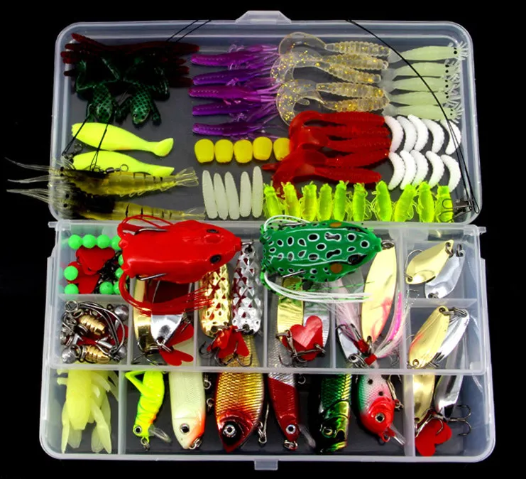 136pcs Fishing Lure Kit Mixed Minnow Popper Spinner Spoon Lure With Hook Isca Artificial Bait Fish Lure Set Pesca out227