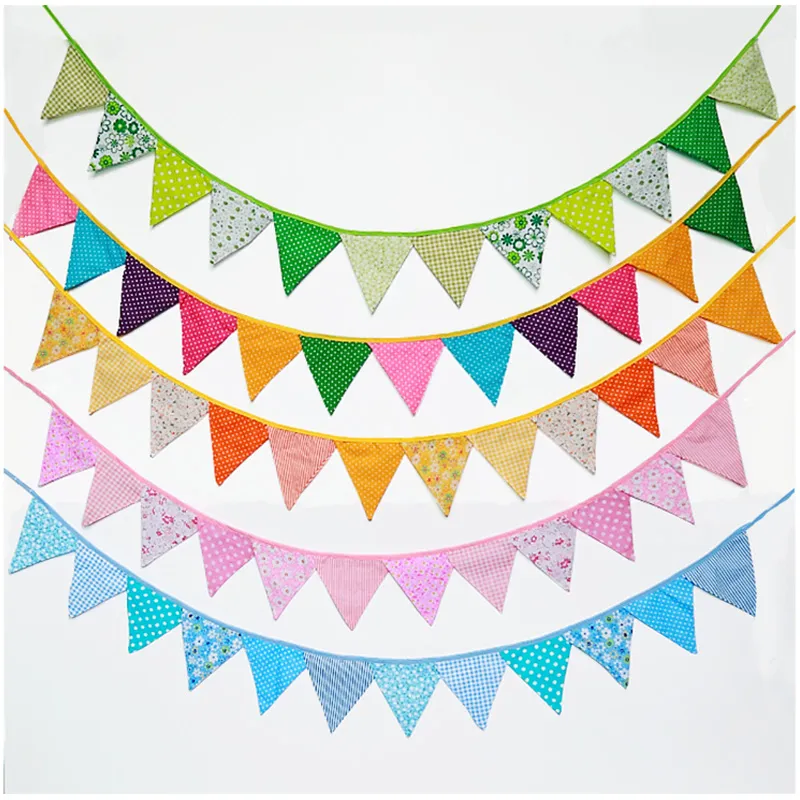 12 Flaggor Bomull Tyg Bunting Pennant Flaggor Banner Garland Bröllop / Födelsedag / Baby Shower Party Decoration