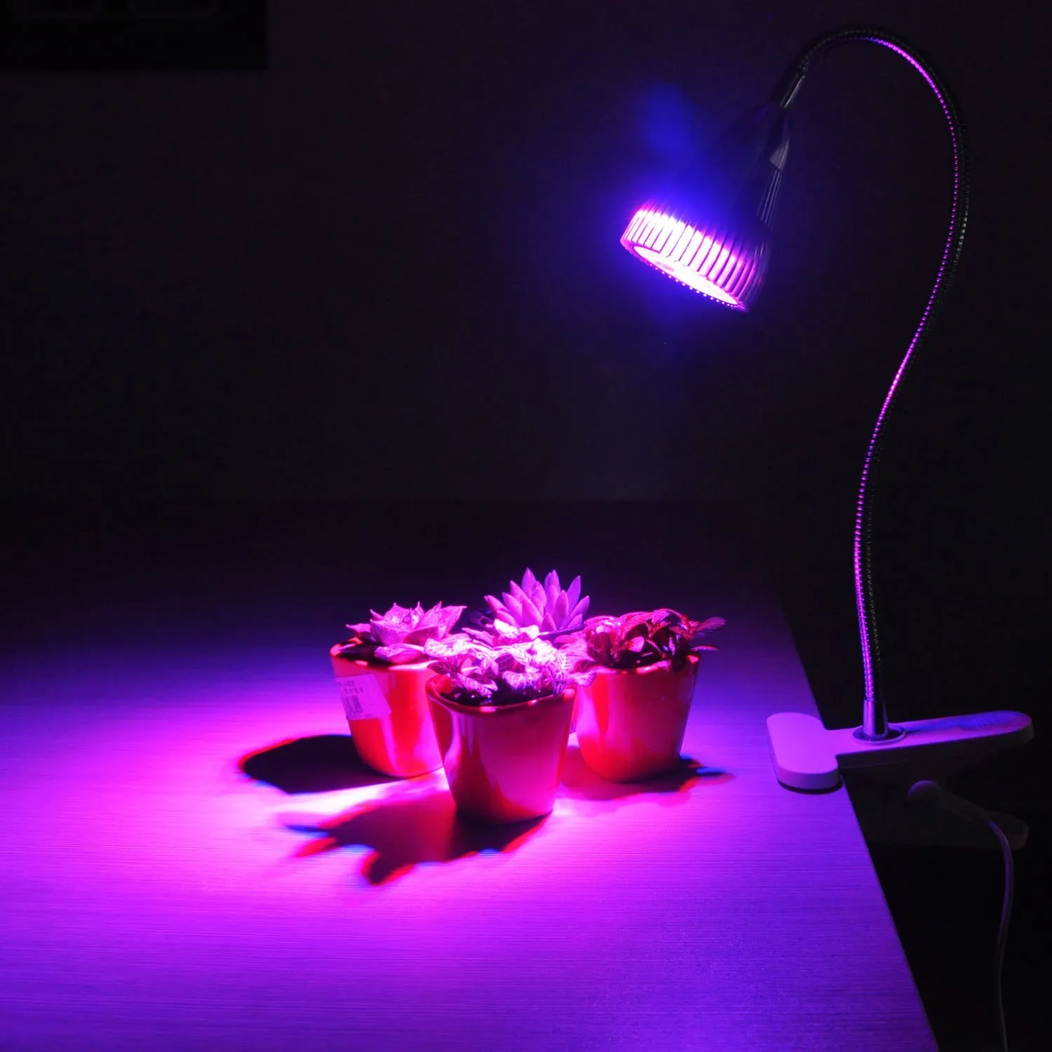 LED تنمو الأنوار 7W مصباح مكتبي كامل الطيف الكامل مع المشبك الربيع والذراع معقوفة لزراعة داخل الأماكن المائية غار