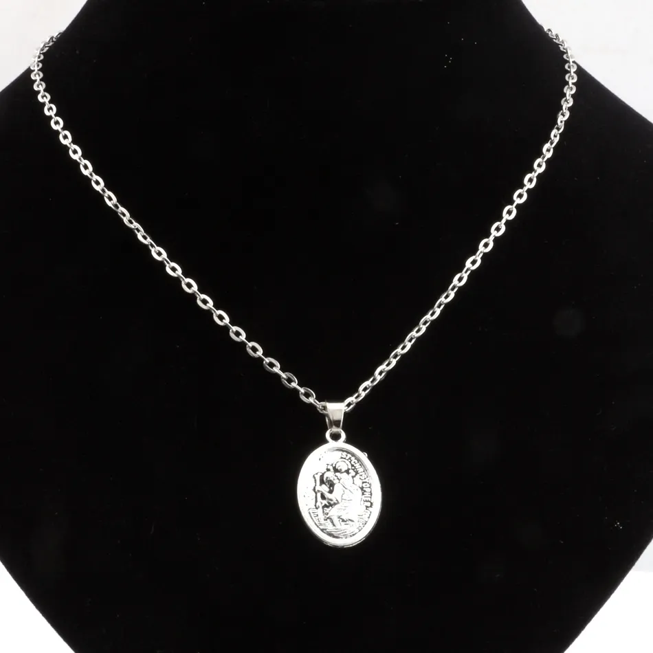 Mic Antiqued Silver Alloy St Christopher Religion Charms Pendant Clavicle Halsband för män Kvinnor Smycken Gåva C11