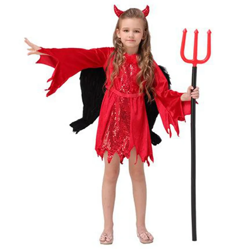 2017 Halloween Ropa para Niños Cosplay Performance Clothes Girls Horror cuernos demonios disfraces de Halloween