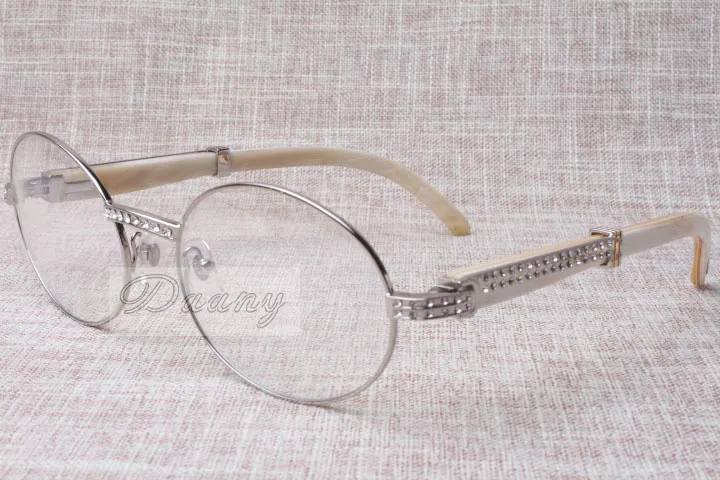 2017 New Retro Fashion Highend Diamond White Rinder Hörner Brille T7550178 für männliche und weibliche Modelle Runde Gläsern Größe 57228304009