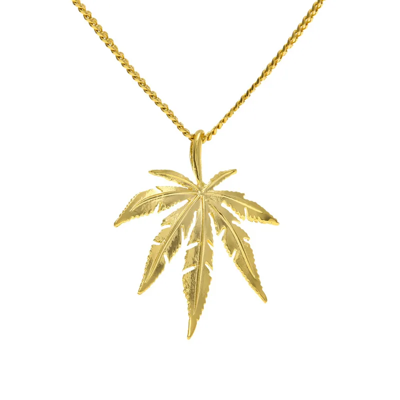 Gold Plated Maple l Leaf Pendant Necklace Men Women Hip Hop Charm Herb 60cm Cuban Chains Necklaces Mens Fashion Hiphop Jewelry Birthday Gift