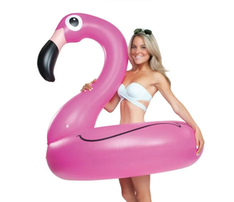 90cm Uppblåsbara flottor Swimmingpool Tubes Swim Ring Flamingo Luftmadrass Kids Vattenleksaker Animal Ride Floating Swan Sofa Stol