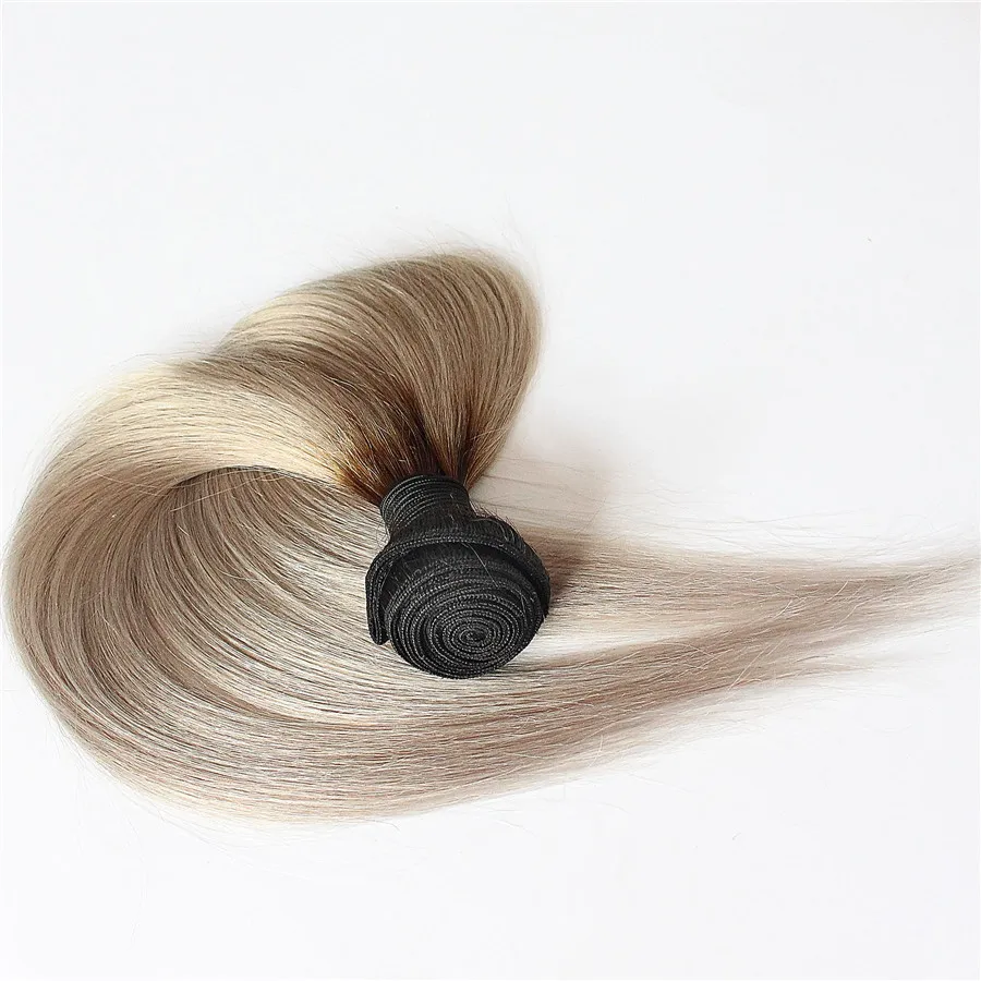 Ombre Braziliaanse Straight Haar Gekleurde 100% Menselijk Haar Weave Bund 100G 1 Stks T1B / Grijs Niet-Remy Haar Weven