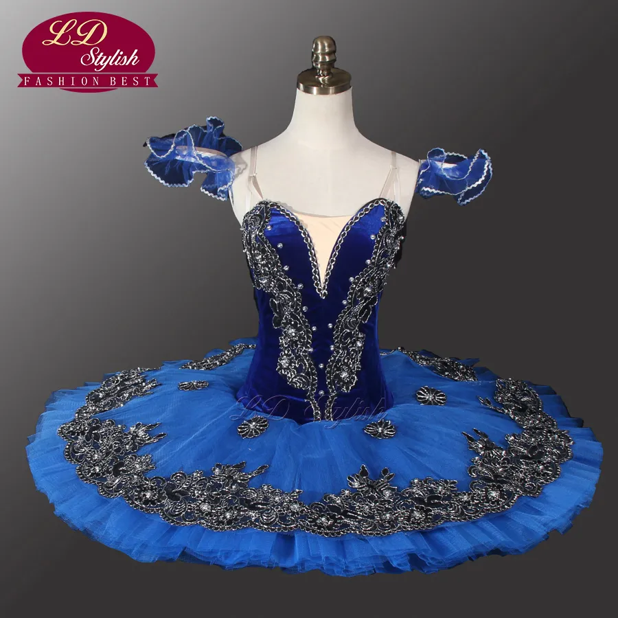 Velours bleu oiseau Ballet Tutu cygne noir Ballet Tutu professionnel Ballet Tutu pour la compétition ou la Performance LD0013