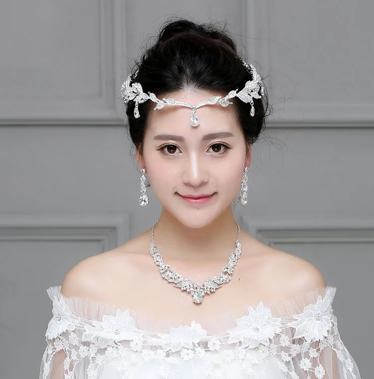 Accesorios nupciales de lujo Collar de diamantes de cristal Gota de agua Accesorios para pendientes Conjuntos de joyería de boda Joyería de moda barata