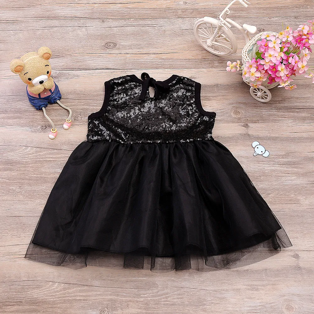 Kid Baby Girls Black Sequin Mesh Dress Princess Baby Shiny Sequined Mesh Dress Sundress Wedding