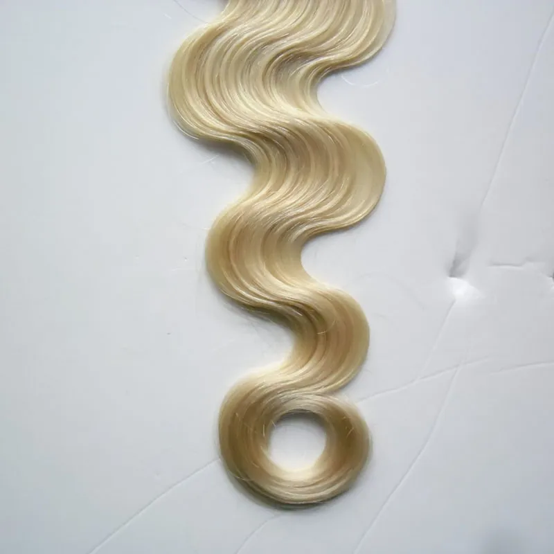 # 613 Bleach loira Uso da onda de cabelo humano onda de pele de pele loira brasileiro fita de cabelo em extensões de cabelo humano 100g 