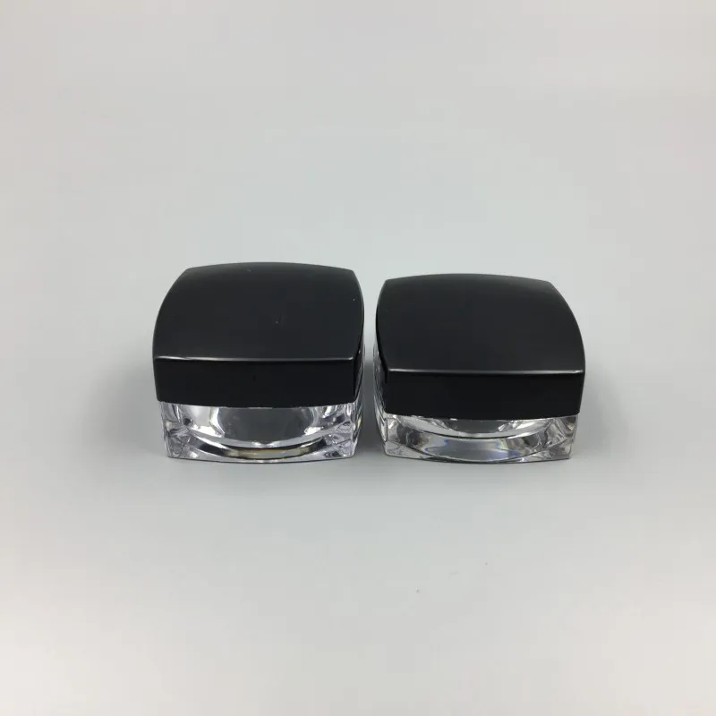 3Gram Plastic Jar Square Shape Clear Pot Black Cap Cosmetic Sample Eyeshadow Lip Balm Container Nail Art Piece Glitter Bottle2325798