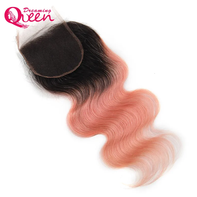 1B Pink Body Wave Lace Closure Ombre Brazilian Human Hair Pink 4x4 Closures Virgin Human Hair Dreaming Queen Hair