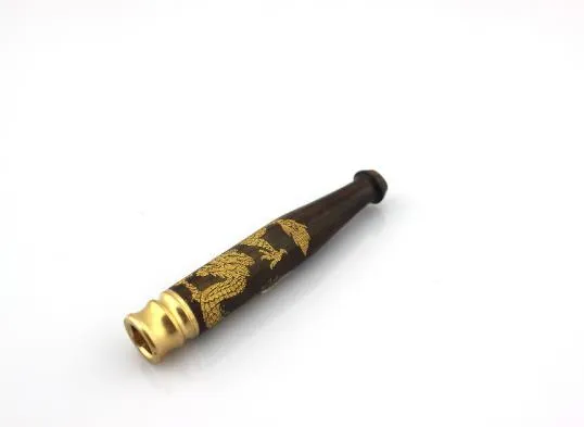 Ebony Carved Dragon Solid Wood Cigarette Hållare Koppar Head Rod Medium Wood Carving Cigarette Holder Rör rök