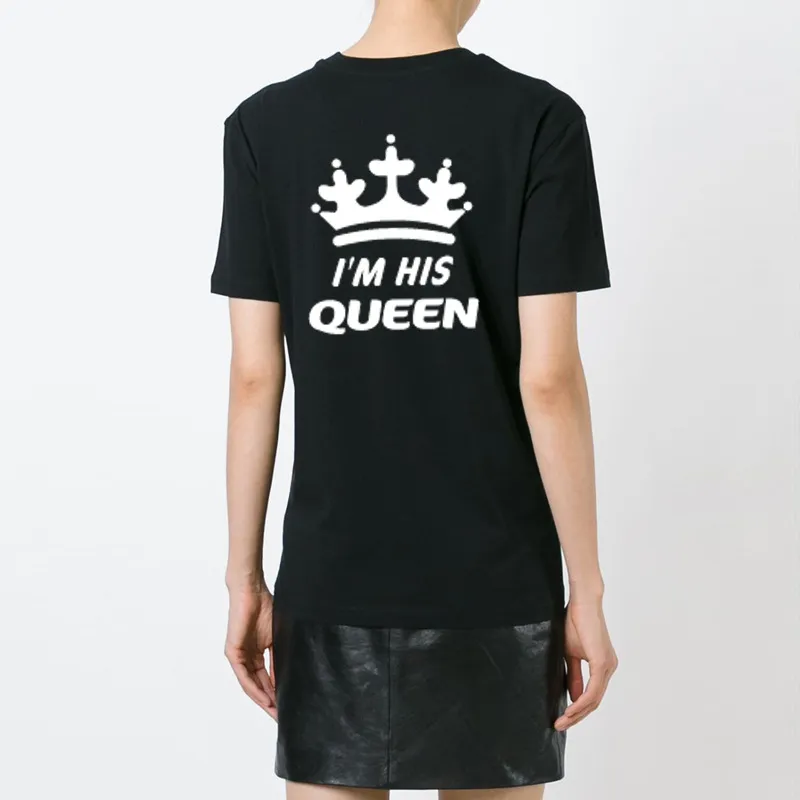 Couple Novelty Lover's T-shirt Creative Printed King Queen Letter Tops Men Women Crown O-neck Tees 2017 Summer