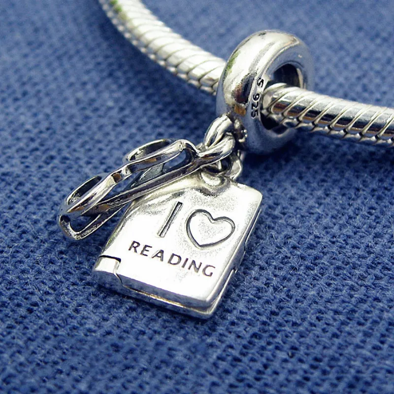 Love Reading book charms autentici perline in argento sterling S925 adatti a braccialetti gioielli fai da te 7919842315