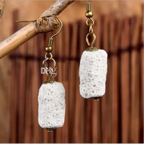 Lava Stone Earrings Cylinder Column Perfume Essential Oil Diffuser Natural Stone Ethnic Earrings Accessories Jewelry Women