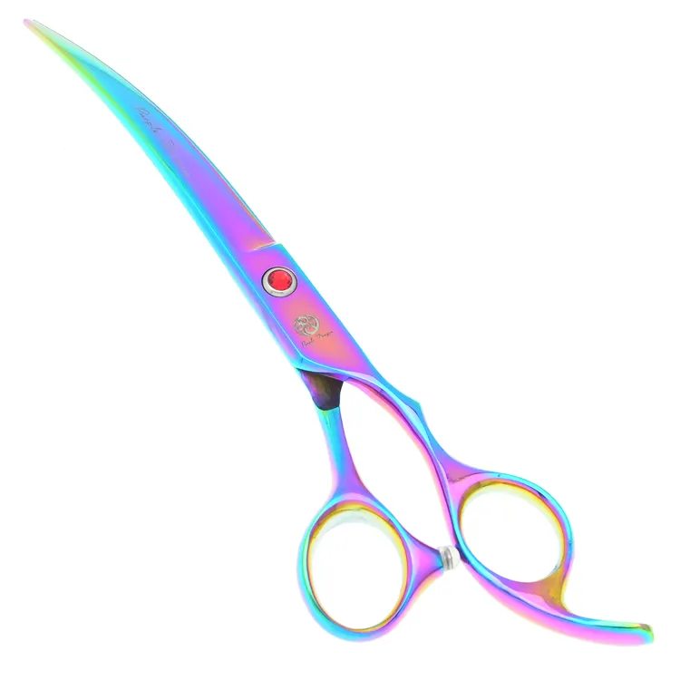 7 0INCH PURPLE DRAGON PET SACTISORS DOG GROOMing Coting Coting Scissors Down曲線ペットグルーミングハサミJP440Cパピートリマーツール257T