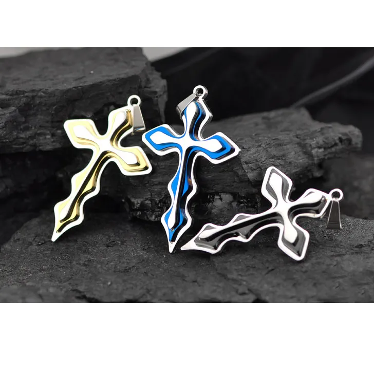 New Gift Unisex's Uomo Oro Argento Blu Acciaio inossidabile Croce Collana a catena pendente