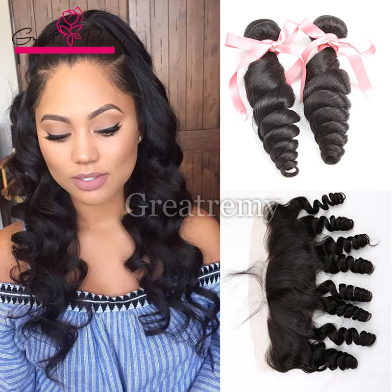 2pcs Mink extensões do cabelo brasileiros soltos Wave com Lace frontal Encerramento 13x4 Grande Mink Virgin Humano Pacotes cabelo com orelha a orelha Frontais