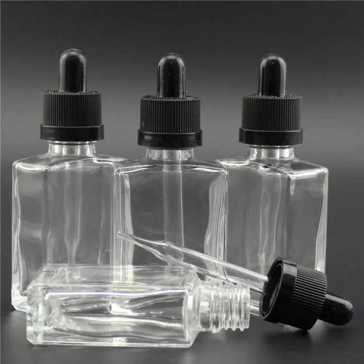 Square Shape 30ml Empty Glass Bottle with Childproof Cap And Dropper Pure Glass E Liquid Bottle 30 ml Free DHL