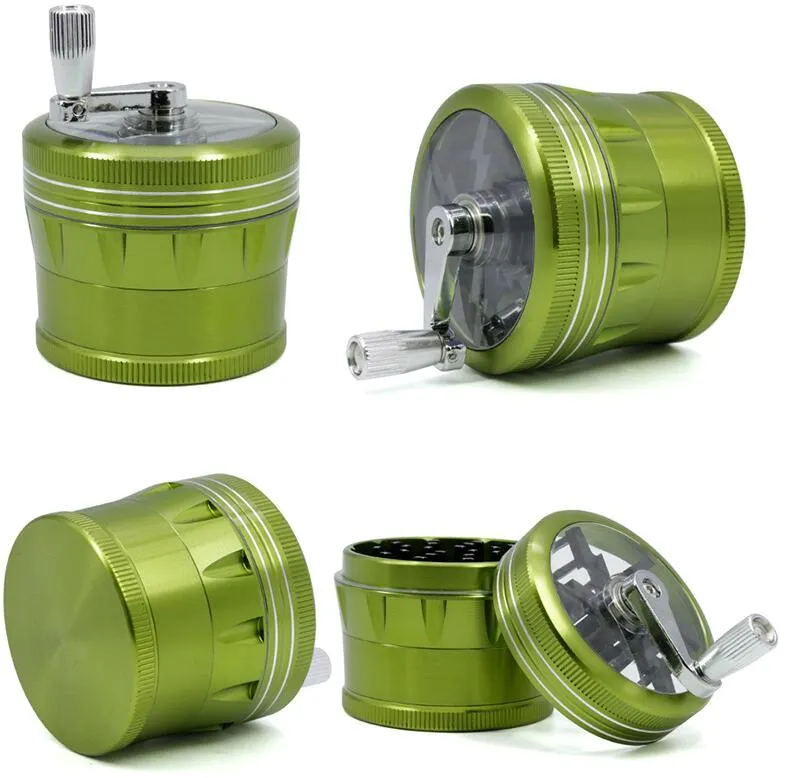 Broyeur d'herbes avec poignée en alliage d'aluminium, accessoires pour fumer, 5 couleurs, broyeur de fumée, 4 couches, broyeur de tabac à manivelle de 63mm