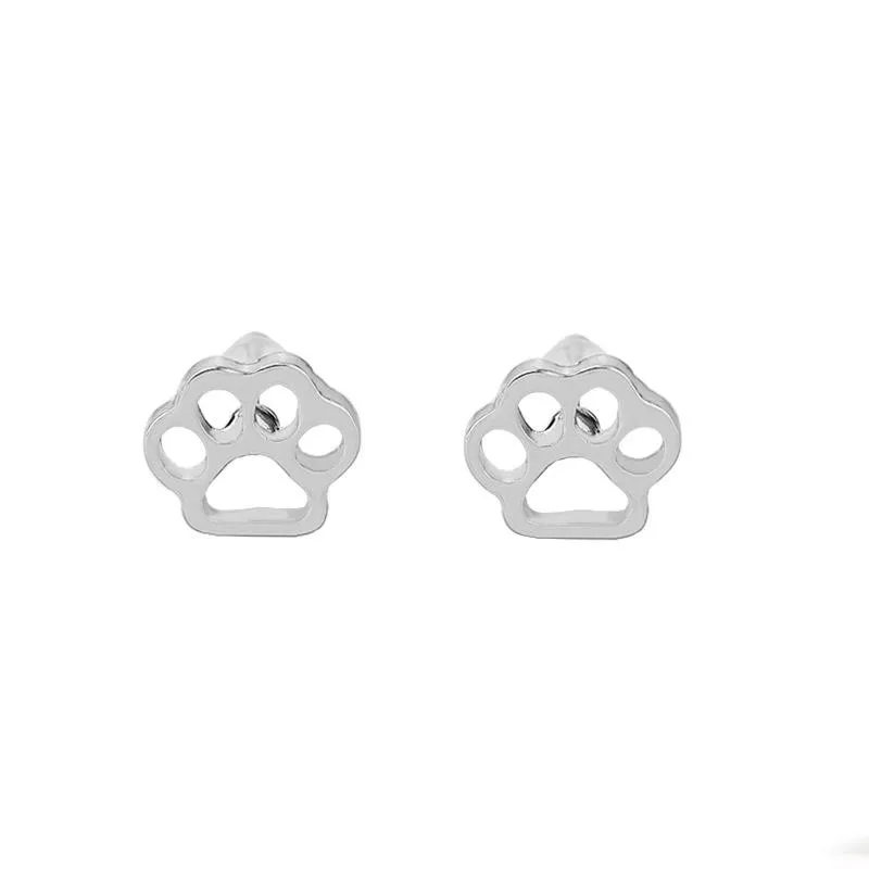hollow pet cat dog lover paw print stud Puppy cute animal footprint gold silver plated earrings 