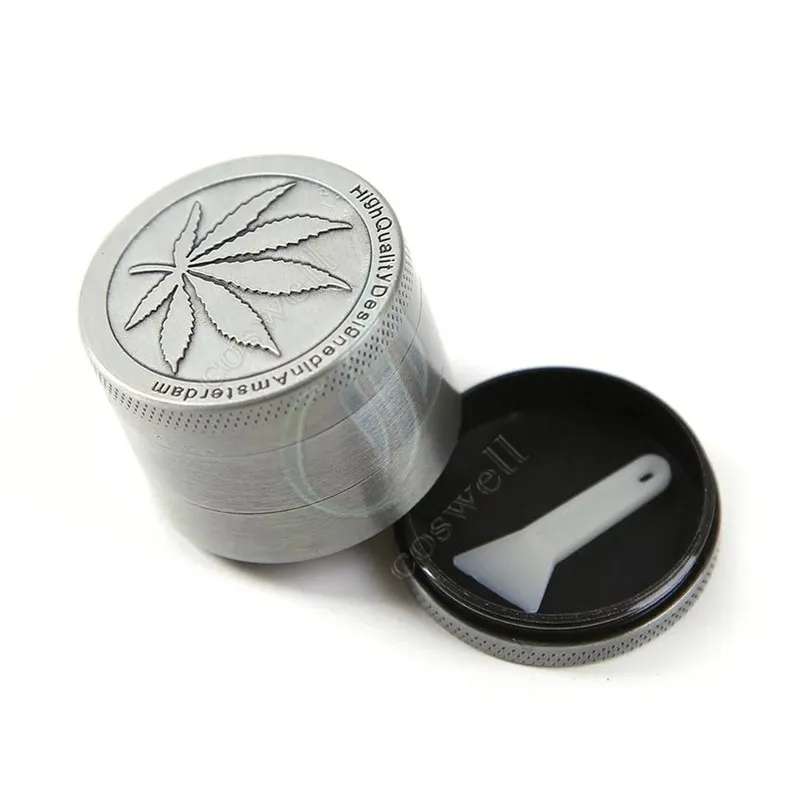 Top Metal Herb Grinder 4-delige goedkope tabaksslijpers Magentic Designed Amsterdam met pollenvangerschraper 40 mm grijze kleur 2367713