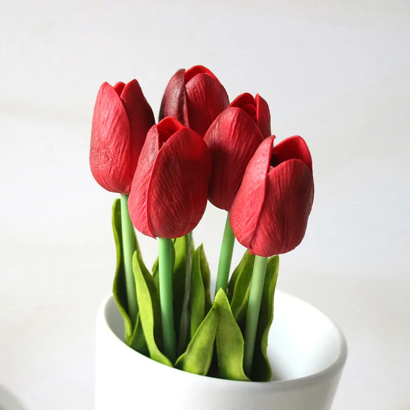 Artifical Real Touch PU Tulips Flower Single Stem Bouquet Fake Flowers Wedding Room Home Decor