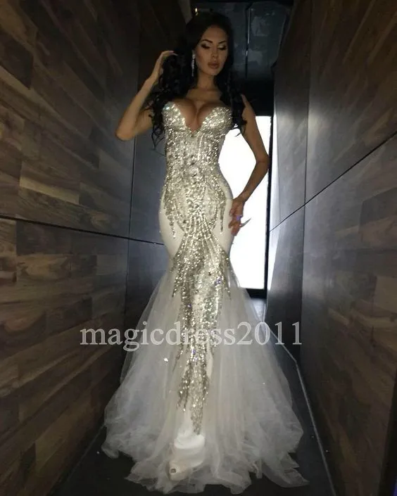 Sexiga Mermaid Evening Dresses 2019 Sweetheart Beaded Soft Tulle Lång Formell Kappor Prom Klänningar Robes de Soirée