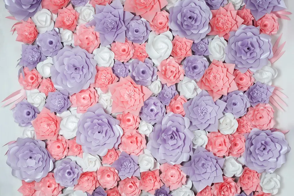 Numérique Imprimé 3 D Floral Toile De Fond Photographie Blanc Violet Coral Fleurs Mur Photo Studio Arrière-plans Bébé Nouveau-Né Props Fond D'écran