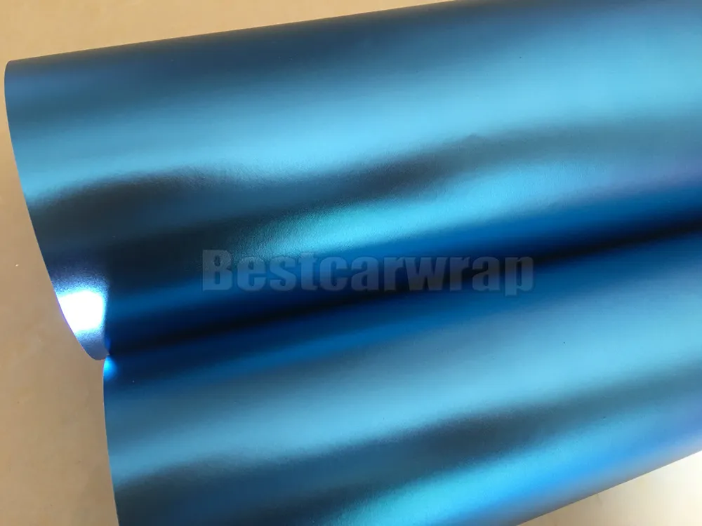 Titanium blue Satin Chrome Car Wrap Film Vinyls with air bubble Free For Luxury Vehicle Graphics CAST VINYL decals covering foil 1.52x20m