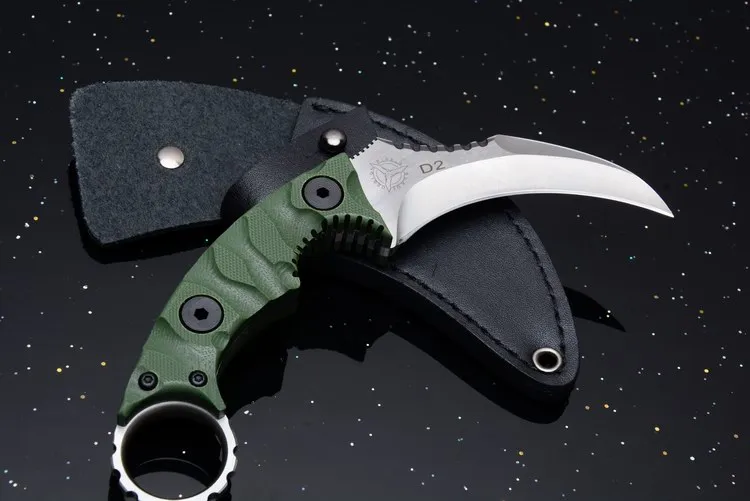 New Strider Karambit Defensivo Sobrevivência Faca Reta D2 Lâmina G10 Handle Outdoor Tático Faca de Bolso de Caça de Acampamento com Estojo De Couro