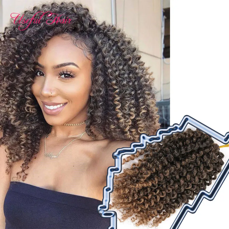 Hot SellCurly Crochet Hair 8 '' Freetress Marlybob Afro Kinky Curly Crochet Braids Hårförlängningar 12 färger Syntetiska flätande hår