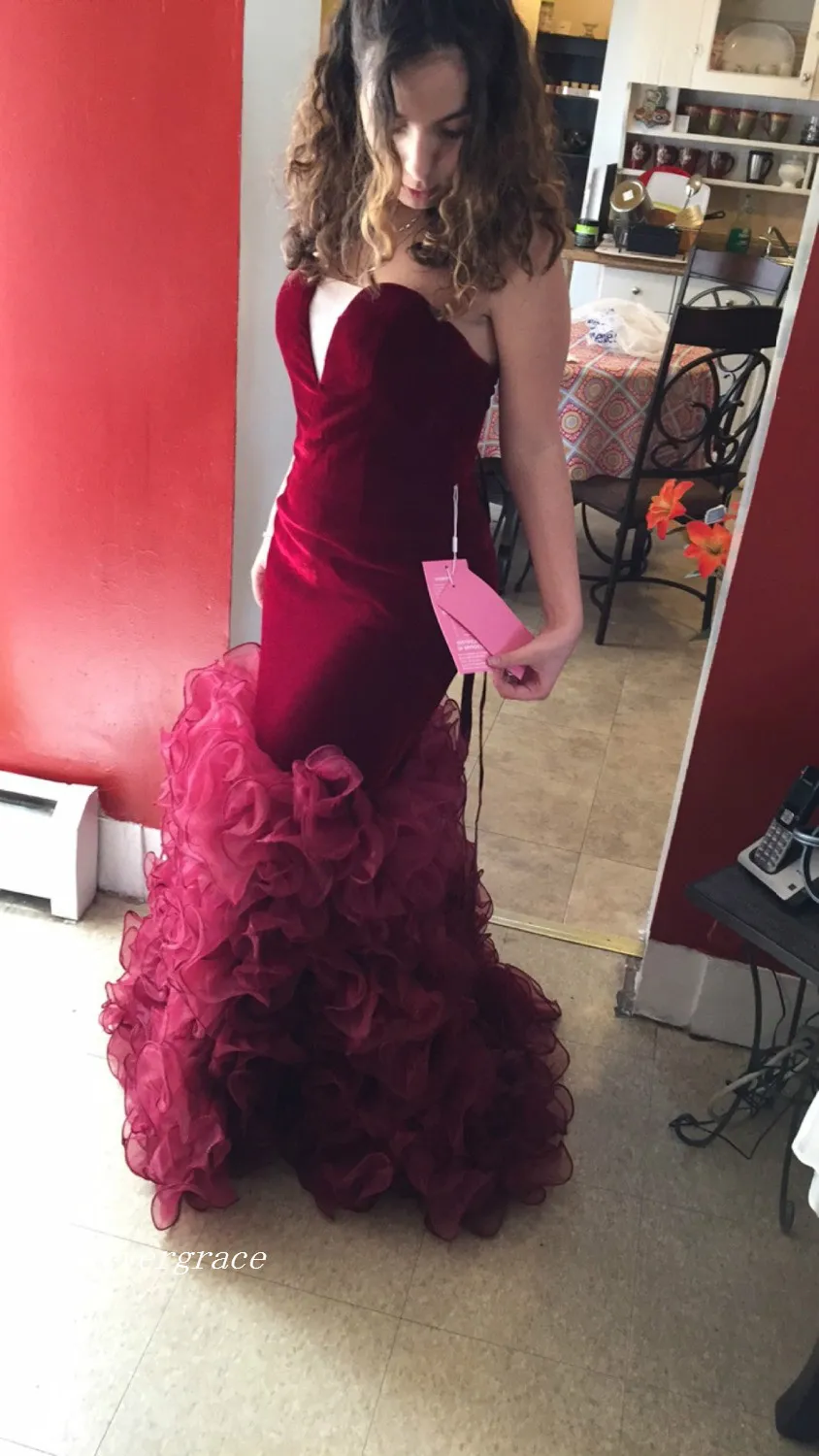 Save Big on Bulk Long Sleeve Burgundy Mermaid Dress Elegant Burgundy  Mermaid Long Prom Dress African Sweetheart Ruffles Open Back Formal Evening  Gown