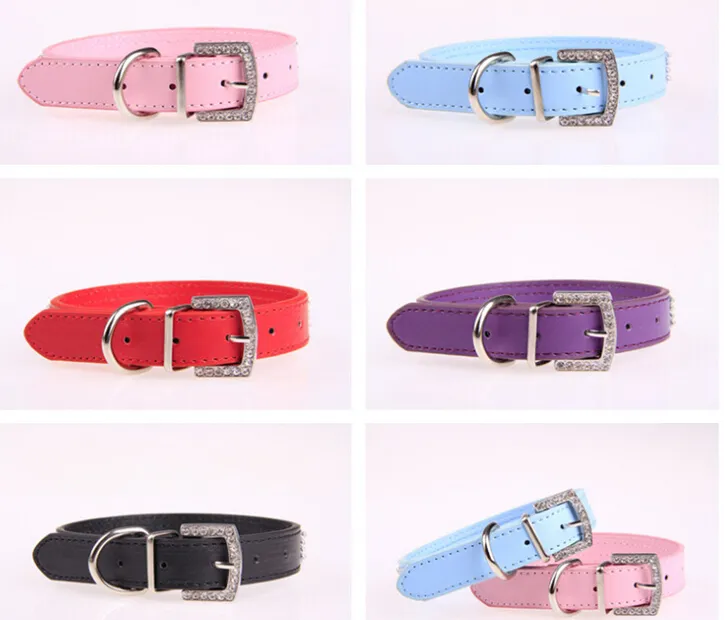 Pet Collar Hot Bling Rhinestone PU de Couro de Cristal Diamante Filhote de Cachorro Pet Coleiras Tamanho S M L Rosa Vermelho Suprimentos Produtos G476