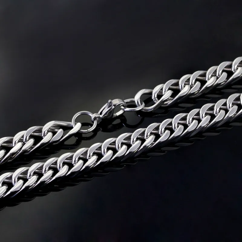 wholesale High quality polished Jewelry silver Stainless Steel curb link Chain Necklace for Men's Gifts 8mm wide 18''-32'' choose