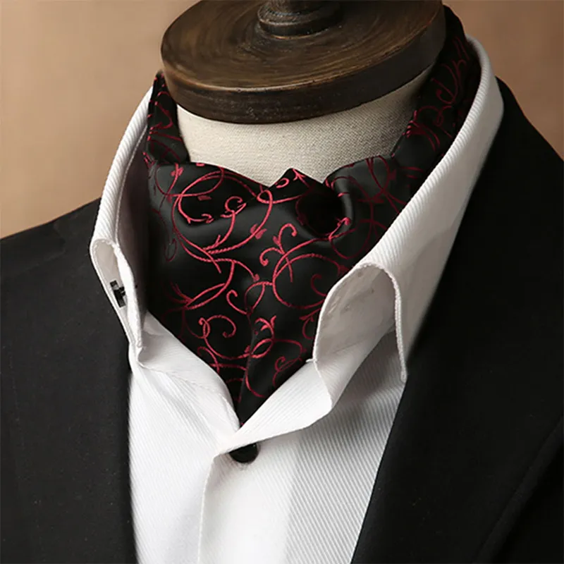Gratis frakt Tieset Man's Ascot Scarf Paisley Necktie Multicolor Retro Cravat Luxury British Style Gentleman Polyester Bröllopsfest