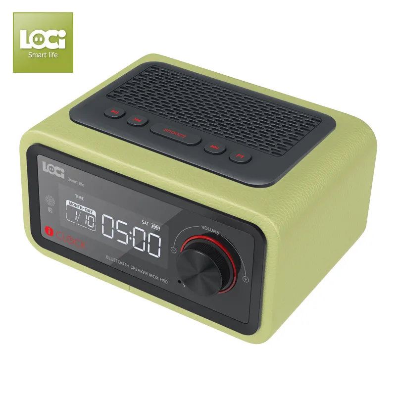 Luxury iBox H90 Wooden Cabinet PU leather Bluetooth Speaker with Calendar Alarm clock FM Radio Hands-free Micphone Wood with Leather Speaker