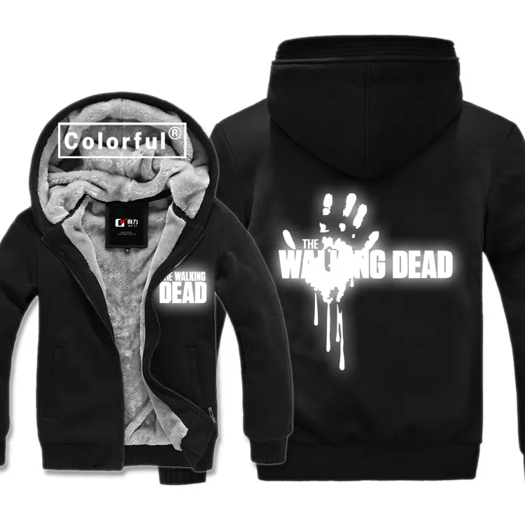 Reflektierende Kostüme The Walking Dead Dicke Hoodies Erwachsene Samt Baseball Schwarz Sweatshirts männer Winter Jacke Mantel Mit Hüte